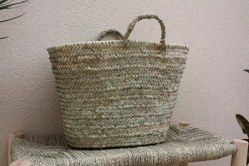 PANIER 100% NATUREL - Idéal pour courses, plage, marché, shopping, décoration... Fait Main - Palmier, osier, rotin...