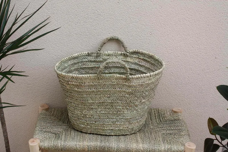 PANIER 100% NATUREL - Idéal pour courses, plage, marché, shopping, décoration... Fait Main - Palmier, osier, rotin...