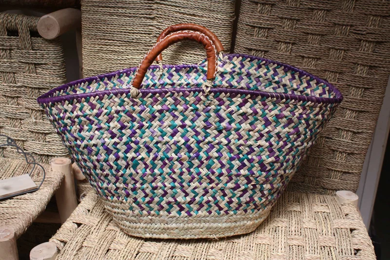 PANIER à courses - SAC paille de plage - CABAS de marchés - Fait Main en Palmier Naturel - osier rotin