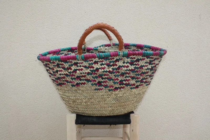 PANIER à courses - SAC paille de plage - CABAS de marchés - Fait Main en Palmier Naturel - osier rotin