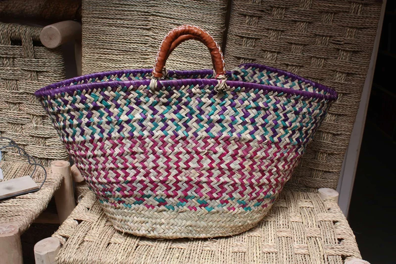 PANIER à courses - SAC paille de plage - CABAS de marchés - Fait Main en Palmier Naturel - osier rotin