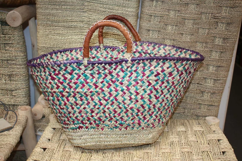 PANIER à courses - SAC paille de plage - CABAS de marchés - Fait Main en Palmier Naturel - osier rotin