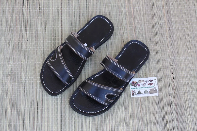 Sandales d'été en Cuir Noir - Homme / Femme - ARTISANAT CONFORT QUALITÉ - Du 36 au 47