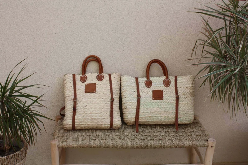 Panier Sac à Dos - Tressé Main - Paille Rotin Raphia Palmier Cuir - CRÉATION UNIQUE HULÉTI