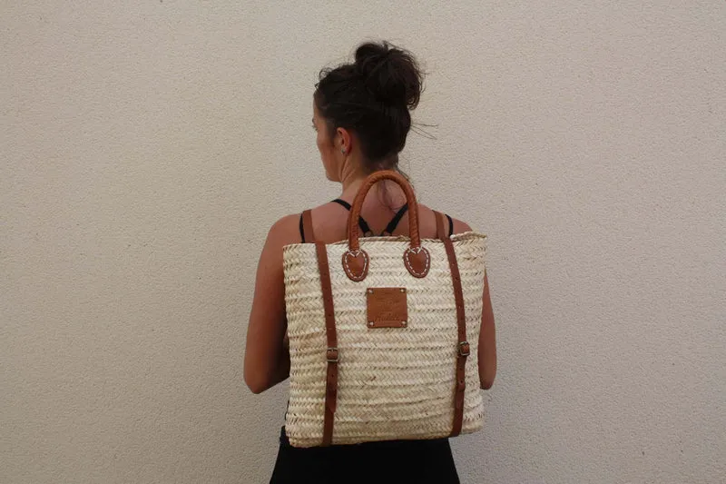 Panier Sac à Dos - Tressé Main - Paille Rotin Raphia Palmier Cuir - CRÉATION UNIQUE HULÉTI