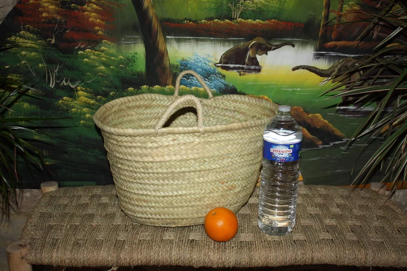 GRAND Panier de courses en paille - 100% NATUREL & VEGAN - Sac cabas de marché - plage couffin marocain