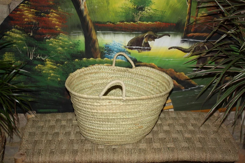 GRAND Panier de courses en paille - 100% NATUREL & VEGAN - Sac cabas de marché - plage couffin marocain
