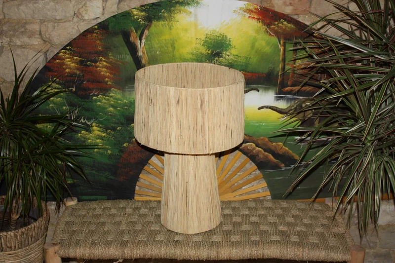 LAMPE de Chevet ou de Salon en RAPHIA - ARTISANAL Fait Main - paille rotin osier