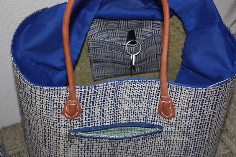 Panier doublé Rabane Bleu Royal - Pochon Tissu Sac Cabas africain - 2 TAILLES - Marchés, courses, plage... LEGER & SOLIDE