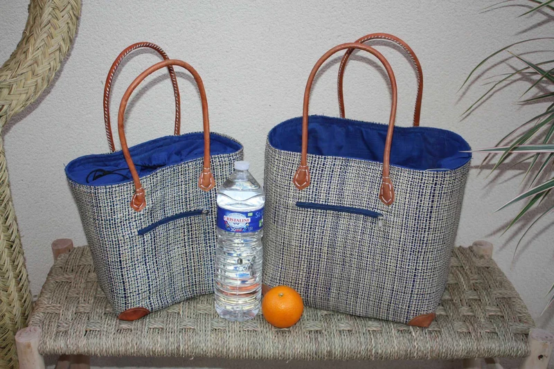 Panier doublé Rabane Bleu Royal - Pochon Tissu Sac Cabas africain - 2 TAILLES - Marchés, courses, plage... LEGER & SOLIDE
