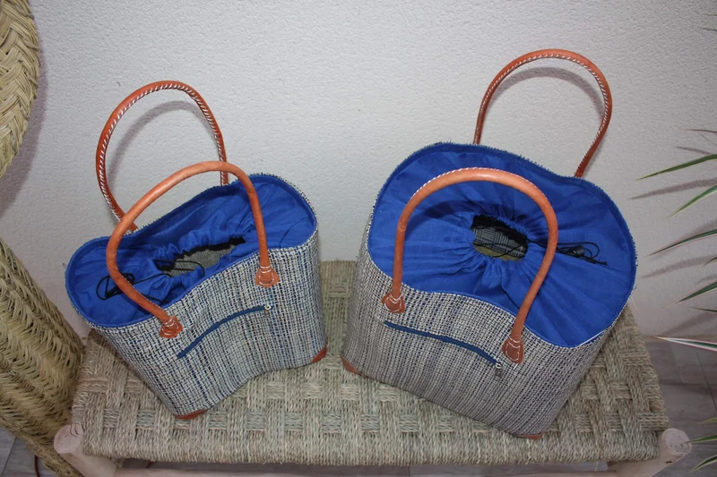 Panier doublé Rabane Bleu Royal - Pochon Tissu Sac Cabas africain - 2 TAILLES - Marchés, courses, plage... LEGER & SOLIDE