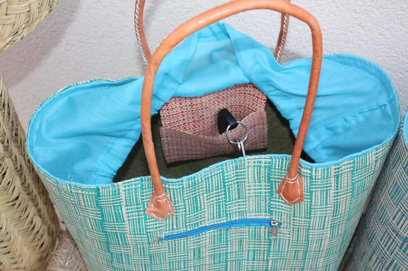 Panier Turquoise et Naturel - Tissu poche Sac Cabas africain - 2 TAILLES - Marchés, courses, plage... LEGER & SOLIDE
