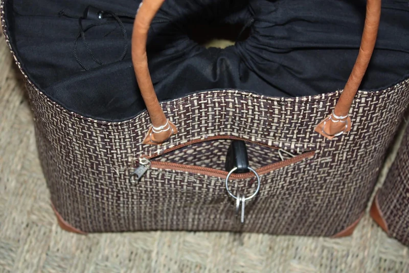 Panier Noir & Naturel - Poche Tissu Sac Cabas africain - 2 TAILLES - Marchés, courses, plage... LEGER et SOLIDE