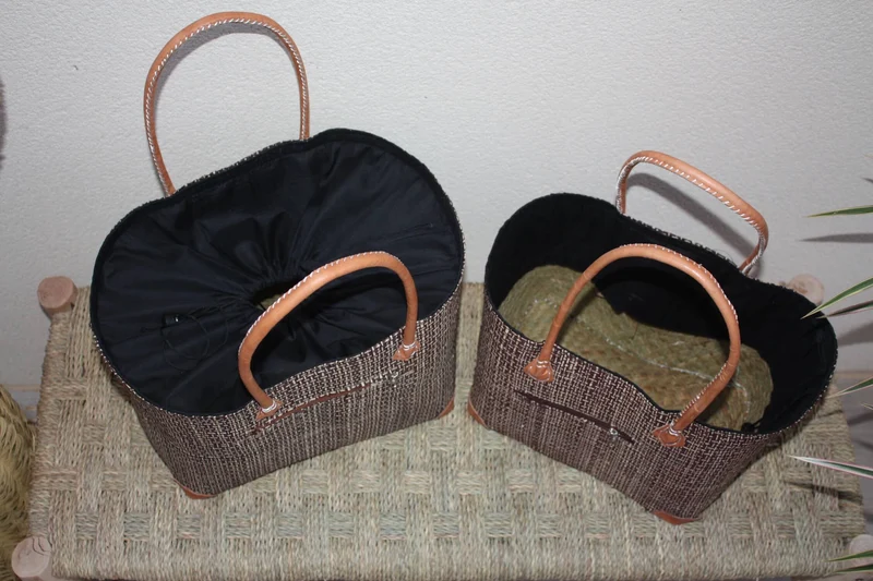 Panier Noir & Naturel - Poche Tissu Sac Cabas africain - 2 TAILLES - Marchés, courses, plage... LEGER et SOLIDE