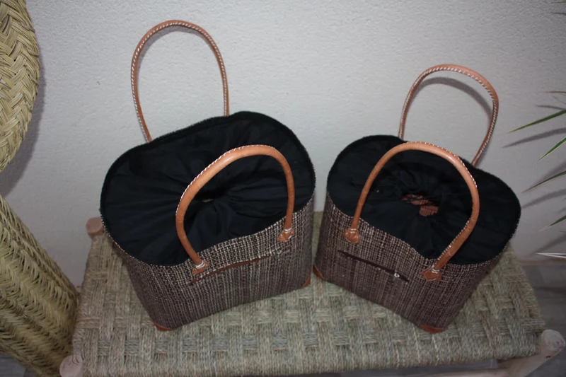 Panier Noir & Naturel - Poche Tissu Sac Cabas africain - 2 TAILLES - Marchés, courses, plage... LEGER et SOLIDE
