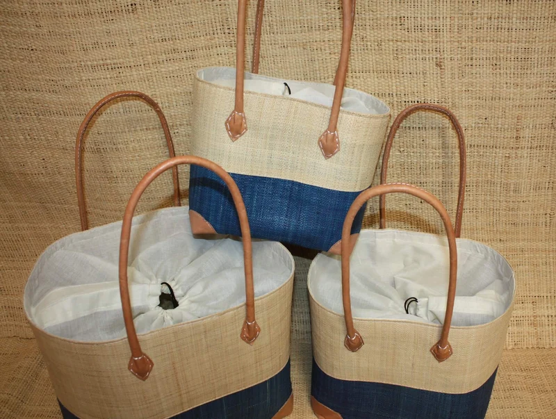 Panier Bleu & Naturel - Pochon Tissu Sac Cabas Léger - 3 TAILLES - Marché, courses, plage...