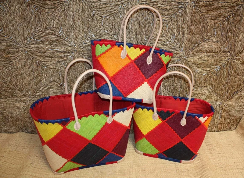 Panier brodé PATCHWORK Rabane - Cabas Sac courses Anses Longues - 3 TAILLES - Marchés, courses, plage...