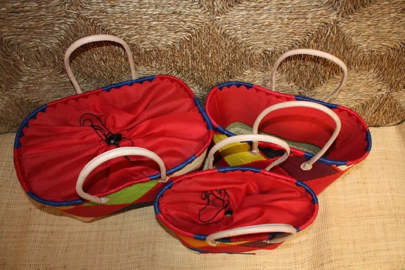 Panier brodé PATCHWORK Rabane - Cabas Sac courses Anses Longues - 3 TAILLES - Marchés, courses, plage...