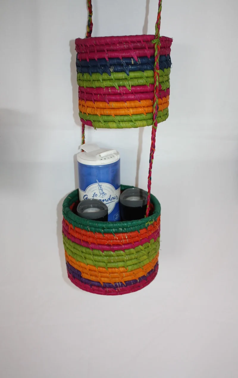 3 Paniers suspendus CROCHET RAPHIA - Naturel & Coloré - Porte épices, plantes, rangement ...