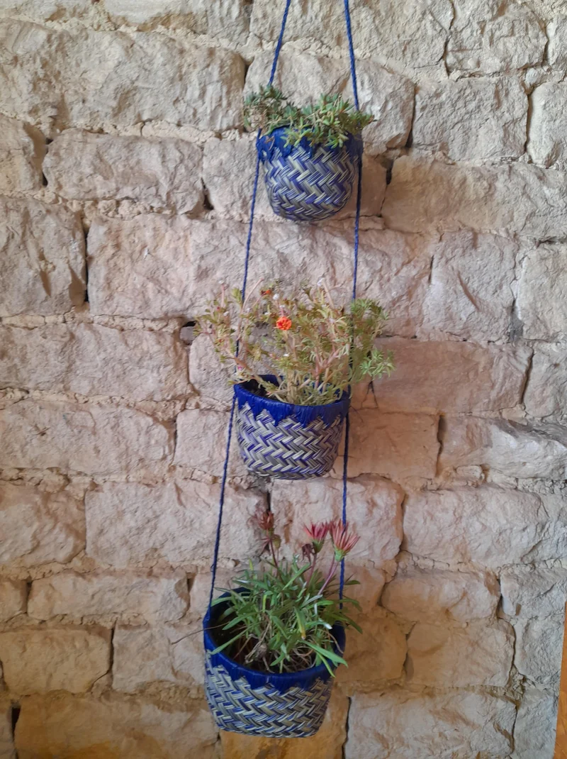 3 PANIERS SUSPENDUS - Pots Porte plantes & Porte épices - DÉCO Paniers de rangement - Raphia osier rotin