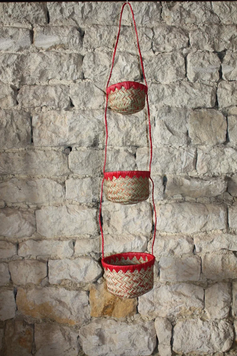 3 PANIERS SUSPENDUS - Pots Porte plantes & Porte épices - DÉCO Paniers de rangement - Raphia osier rotin