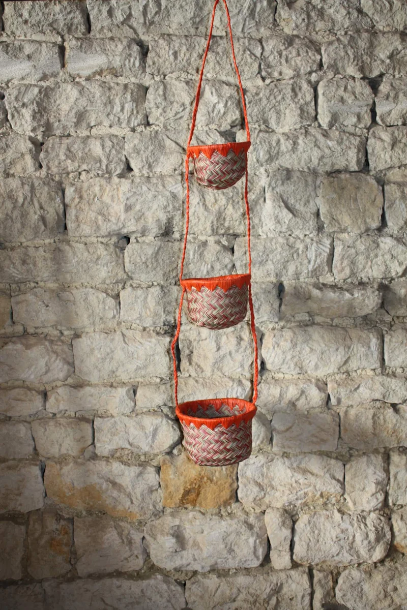 3 PANIERS SUSPENDUS - Pots Porte plantes & Porte épices - DÉCO Paniers de rangement - Raphia osier rotin