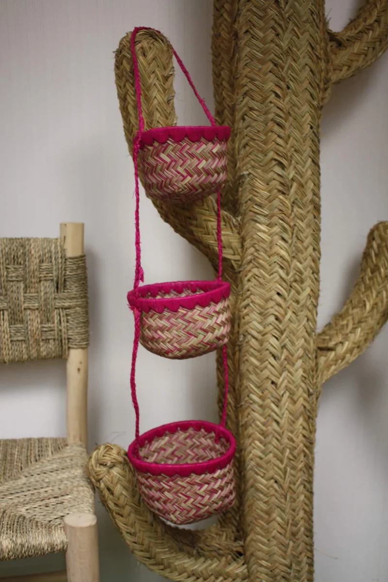 3 PANIERS SUSPENDUS - Pots Porte plantes & Porte épices - DÉCO Paniers de rangement - Raphia osier rotin