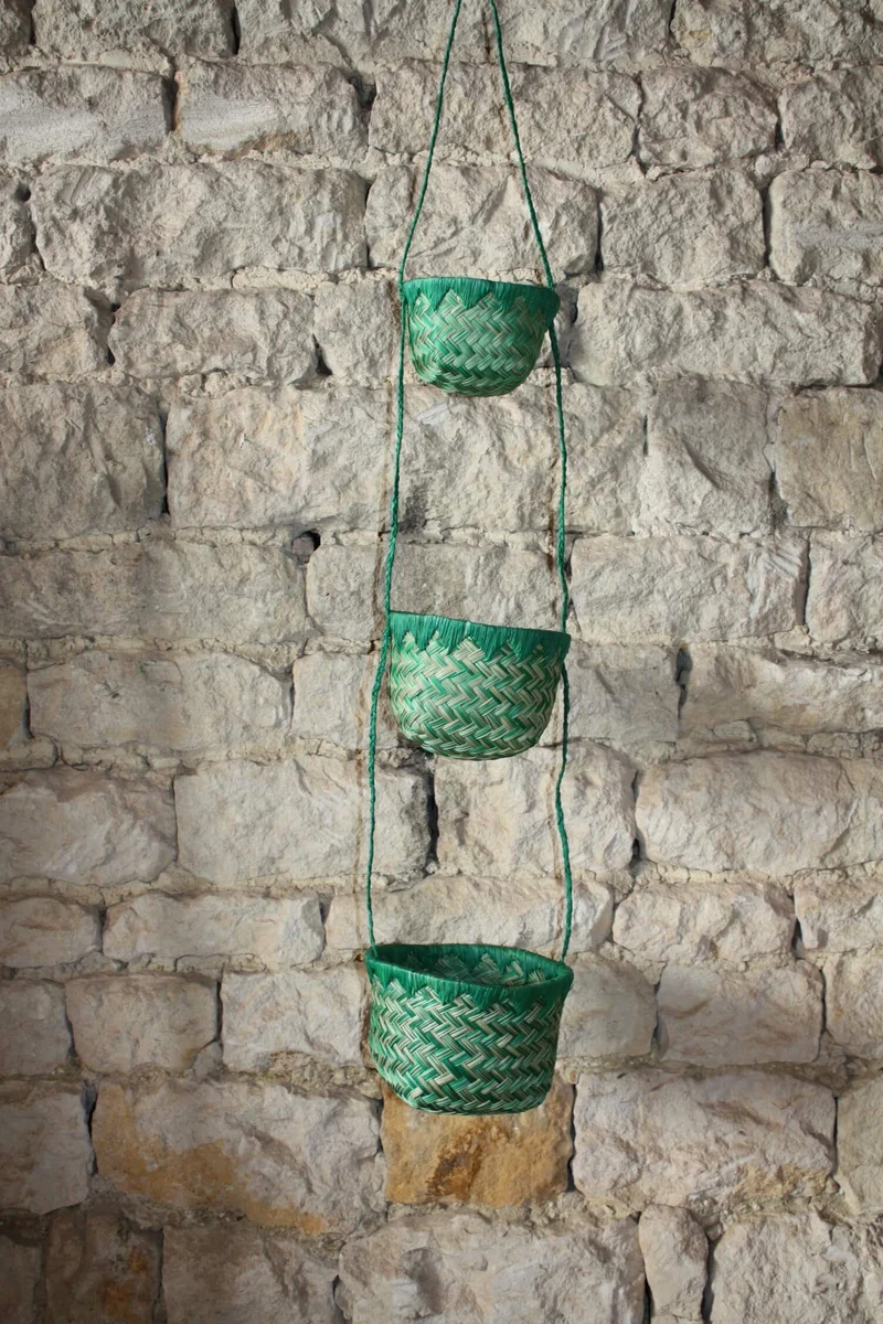 3 PANIERS SUSPENDUS - Pots Porte plantes & Porte épices - DÉCO Paniers de rangement - Raphia osier rotin