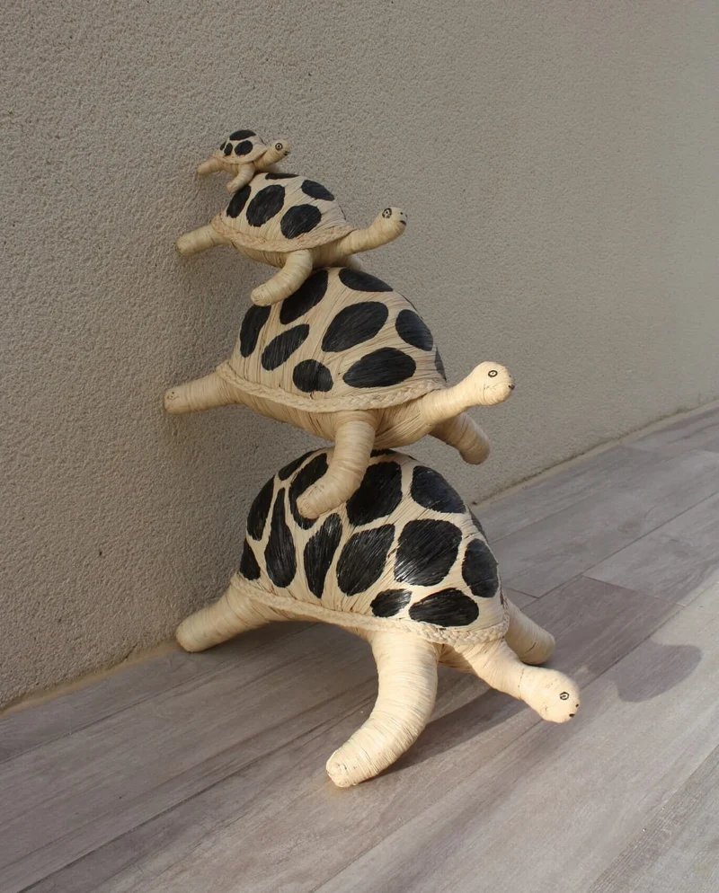Superbe TORTUE en RAPHIA - Tressé Main - 4 TAILLES - Artisanat de Madagascar - Décoration Sculpture Statue