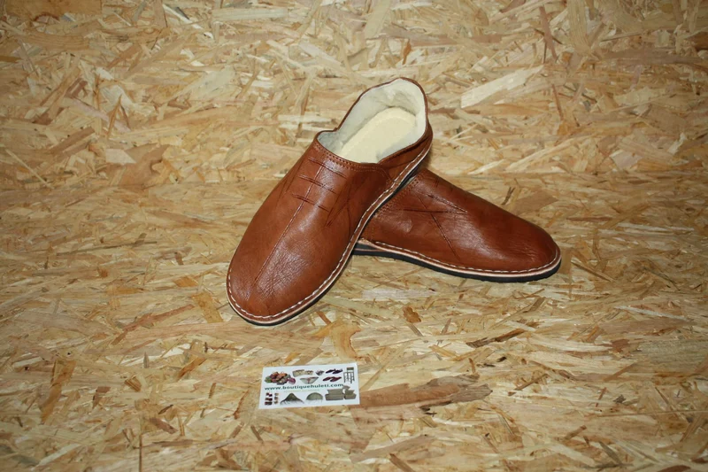 BABOUCHES Cuir CHAUDES - CHAUSSONS Polaire Confort - 100% Artisanal - Homme / Femme - Du 38 au 45 -