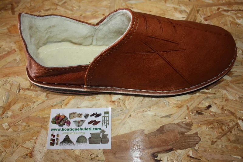 BABOUCHES Cuir CHAUDES - CHAUSSONS Polaire Confort - 100% Artisanal - Homme / Femme - Du 38 au 45 -