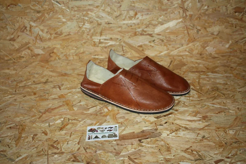 BABOUCHES Cuir CHAUDES - CHAUSSONS Polaire Confort - 100% Artisanal - Homme / Femme - Du 38 au 45 -