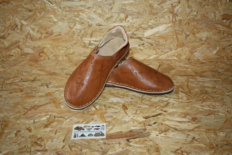 BABOUCHES CAMEL FOURRÉES - Polaire & Cuir - Chaleur et Confort - 100% Artisanal - Homme / Femme - Du 38 au 45 -