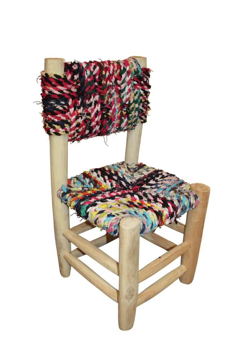 BELLE CHAISE ENFANT - en Bois de Citronnier et Tissu Recyclé - Artisanal - Marocaine - Solide - Durable -