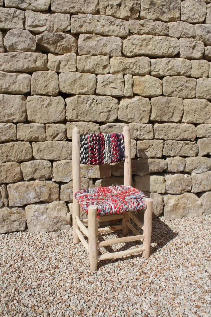 BELLE CHAISE ENFANT - en Bois de Citronnier et Tissu Recyclé - Artisanal - Marocaine - Solide - Durable -