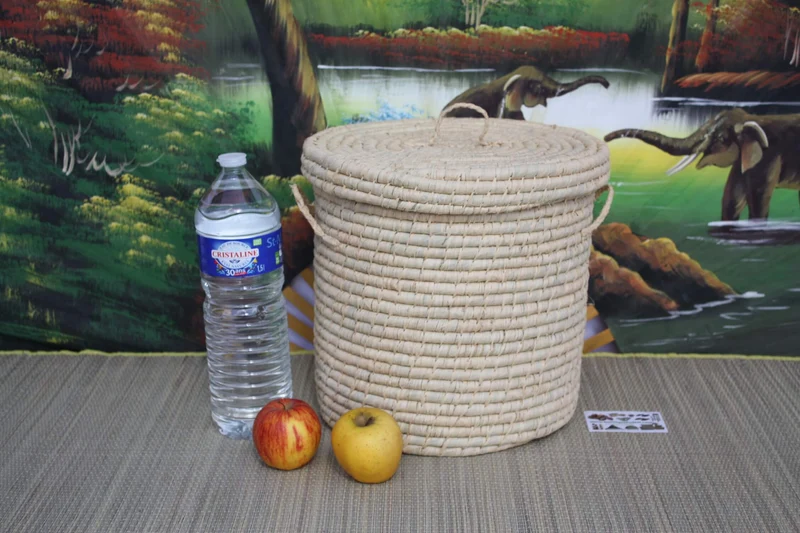 Coffre de rangement - 5 Tailles - Malle tressée en RAPHIA - Bac Corbeille avec couvercle - Paille Rotin Osier
