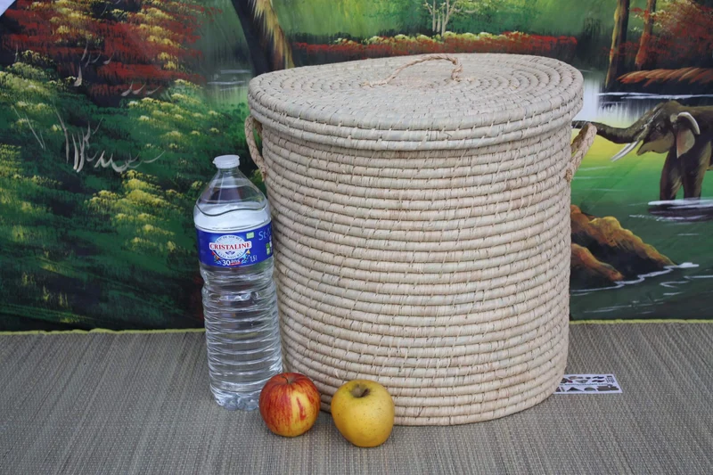 Coffre de rangement - 5 Tailles - Malle tressée en RAPHIA - Bac Corbeille avec couvercle - Paille Rotin Osier