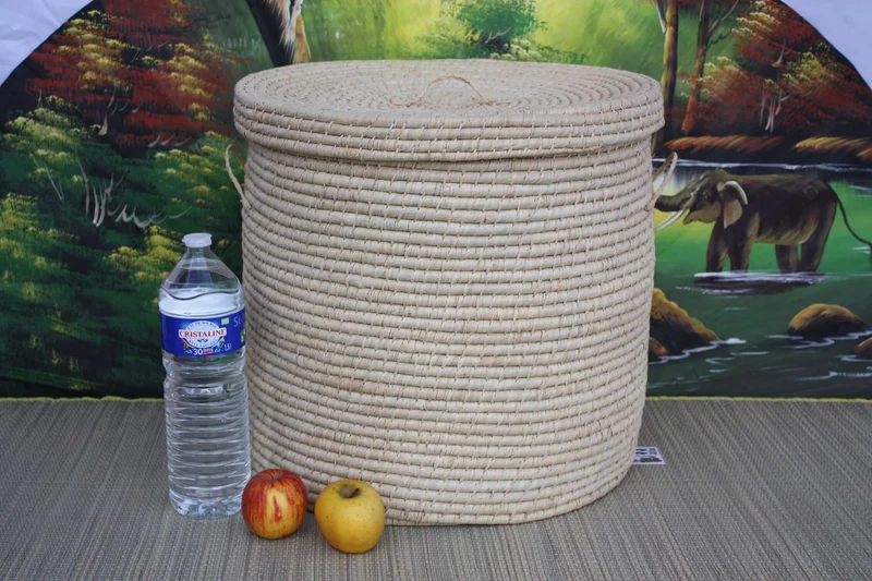 Coffre de rangement - 5 Tailles - Malle tressée en RAPHIA - Bac Corbeille avec couvercle - Paille Rotin Osier