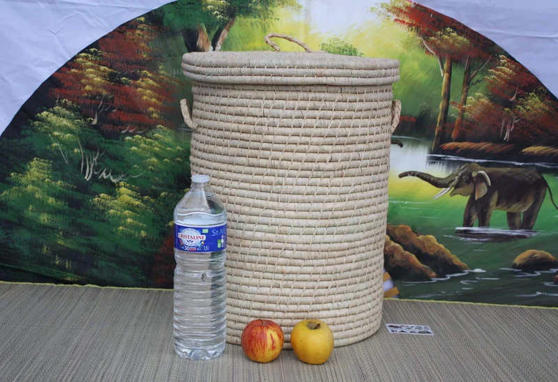 Coffre de rangement - 5 Tailles - Malle tressée en RAPHIA - Bac Corbeille avec couvercle - Paille Rotin Osier