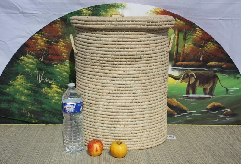Coffre de rangement - 5 Tailles - Malle tressée en RAPHIA - Bac Corbeille avec couvercle - Paille Rotin Osier
