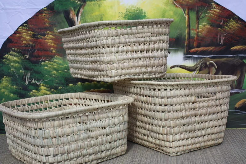 CORBEILLE PANIER de rangement rectangle - 100% NATUREL en Palmier - Coffre bac osier rotin