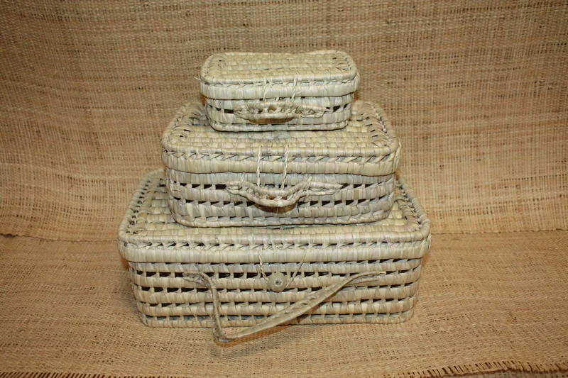 PANIER VALISETTE - Anses & Fermeture NATURELLE - Tressé Main - Valise enfant naissance bébé -