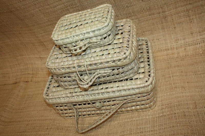 PANIER VALISETTE - Anses & Fermeture NATURELLE - Tressé Main - Valise enfant naissance bébé -