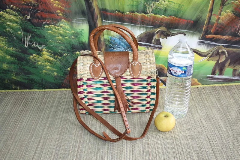 Panier Sac à Main BICOLORE Bandoulière - FERMETURE MAGNÉTIQUE - Vert & Fuschia - Huléti -