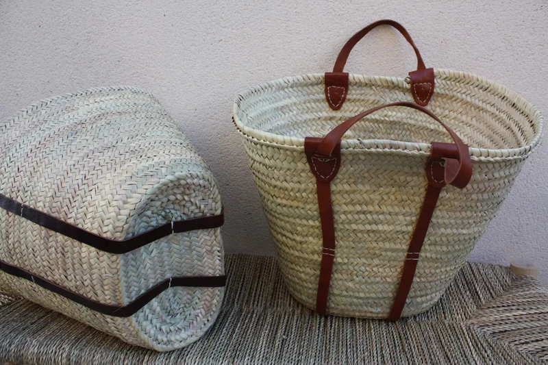 GRAND Panier XXL Solide courses marchés plage - Sac Cabas osier paille marocain rotin palmier