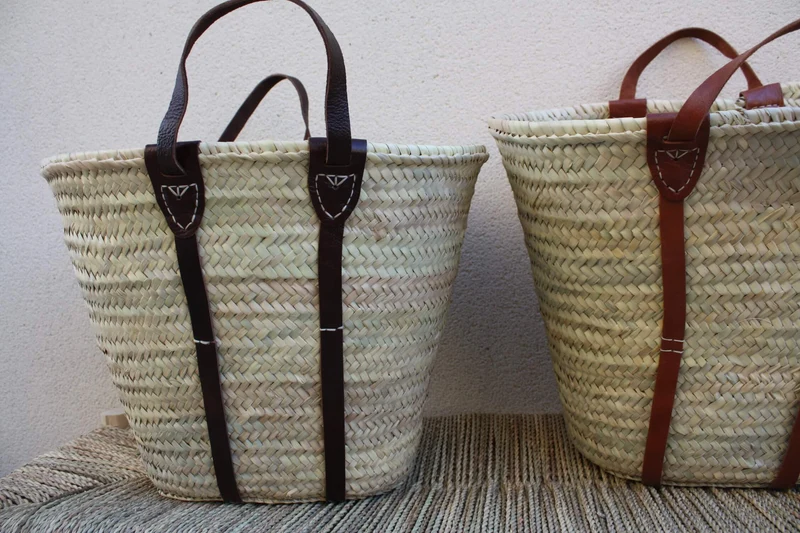 GRAND Panier XXL Solide courses marchés plage - Sac Cabas osier paille marocain rotin palmier