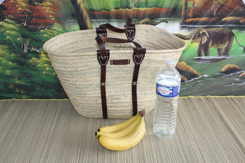 GRAND Panier XXL Solide courses marchés plage - Sac Cabas osier paille marocain rotin palmier