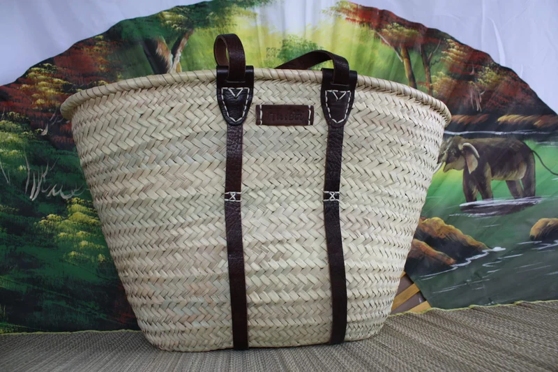 GRAND Panier XXL Solide courses marchés plage - Sac Cabas osier paille marocain rotin palmier