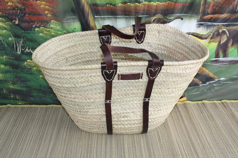 GRAND Panier XXL Solide courses marchés plage - Sac Cabas osier paille marocain rotin palmier