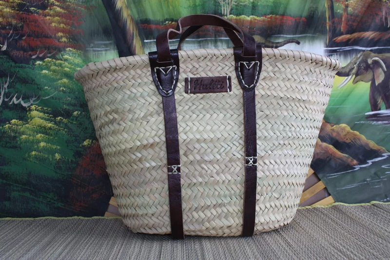 Panier de courses - Sac Paille Plage - Cabas Marché Naturel - osier marocain rotin palmier